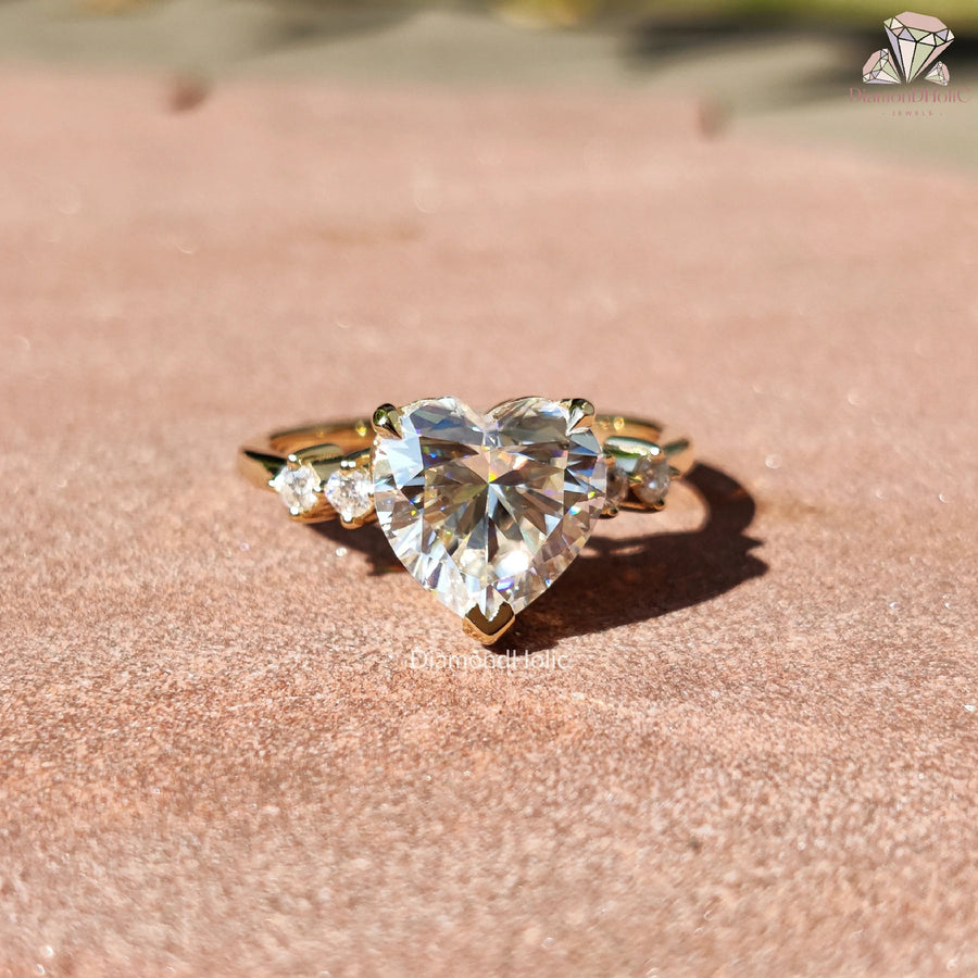 gift for her moissanite | heart engagement ring | unique love ring design
