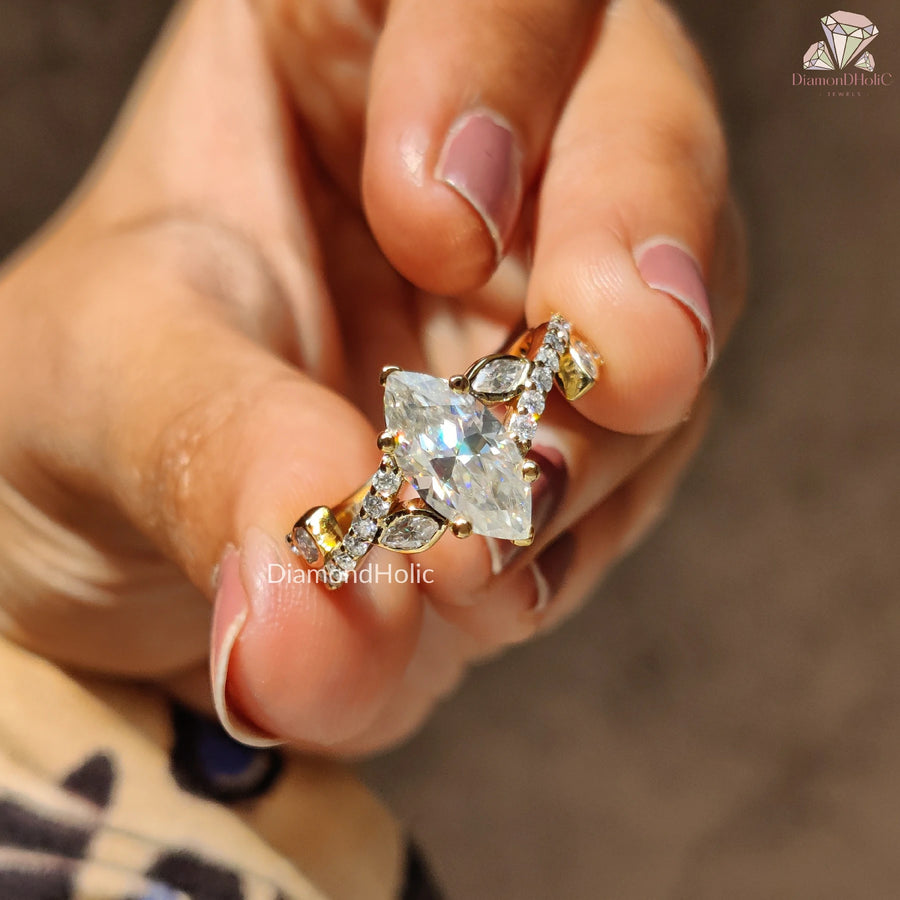 Unique Diamond Engagement Ring | Vintage Inspired Moissanite Ring | Timeless Marquise Wedding Band 