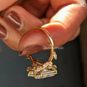 marquise diamond effect | three stone bridal band | radiant leaf cut ring
