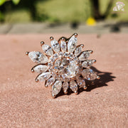 vintage style cocktail ring | moissanite flower ring | bridal cluster ring
