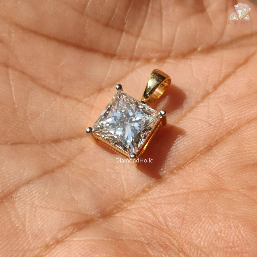 gold pendant women | square diamond charm | solitaire necklace
