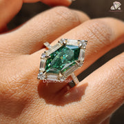 custom made hexagon ring | halo engagement ring | radiant shine ring
