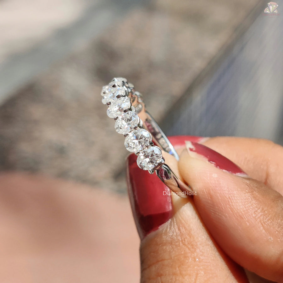 Half Eternity Sparkle Band | Oval Moissanite Ring | Wedding Gift for Her

