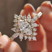 Marquise Cut Moissanite Floral Cluster Halo-Vintage Engagement Ring