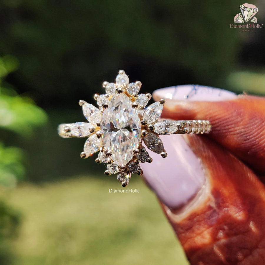 sunburst halo moissanite | designer bridal ring | high quality cz ring
