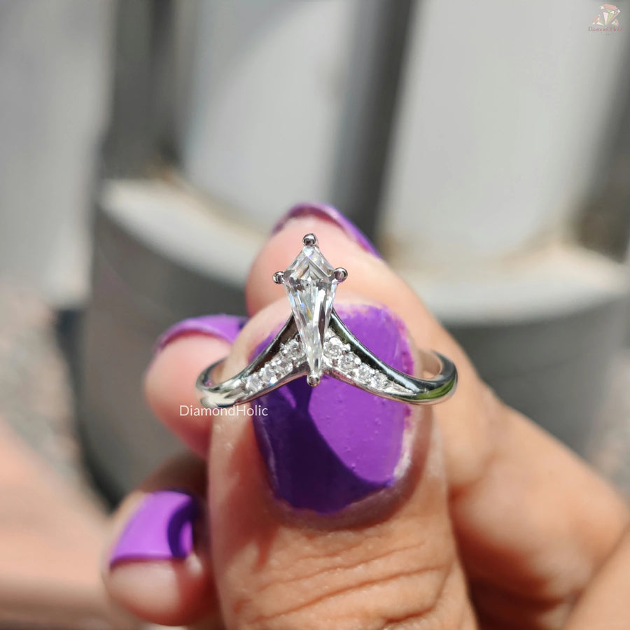 Sleek Wedding Band | Moissanite Kite Ring | Fashionable Bridal Gift

