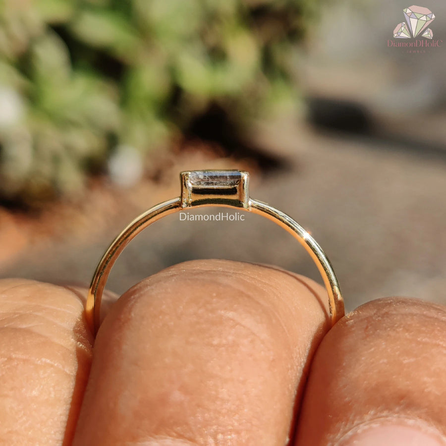 yellow gold dainty ring | skinny diamond ring | handmade bar ring
