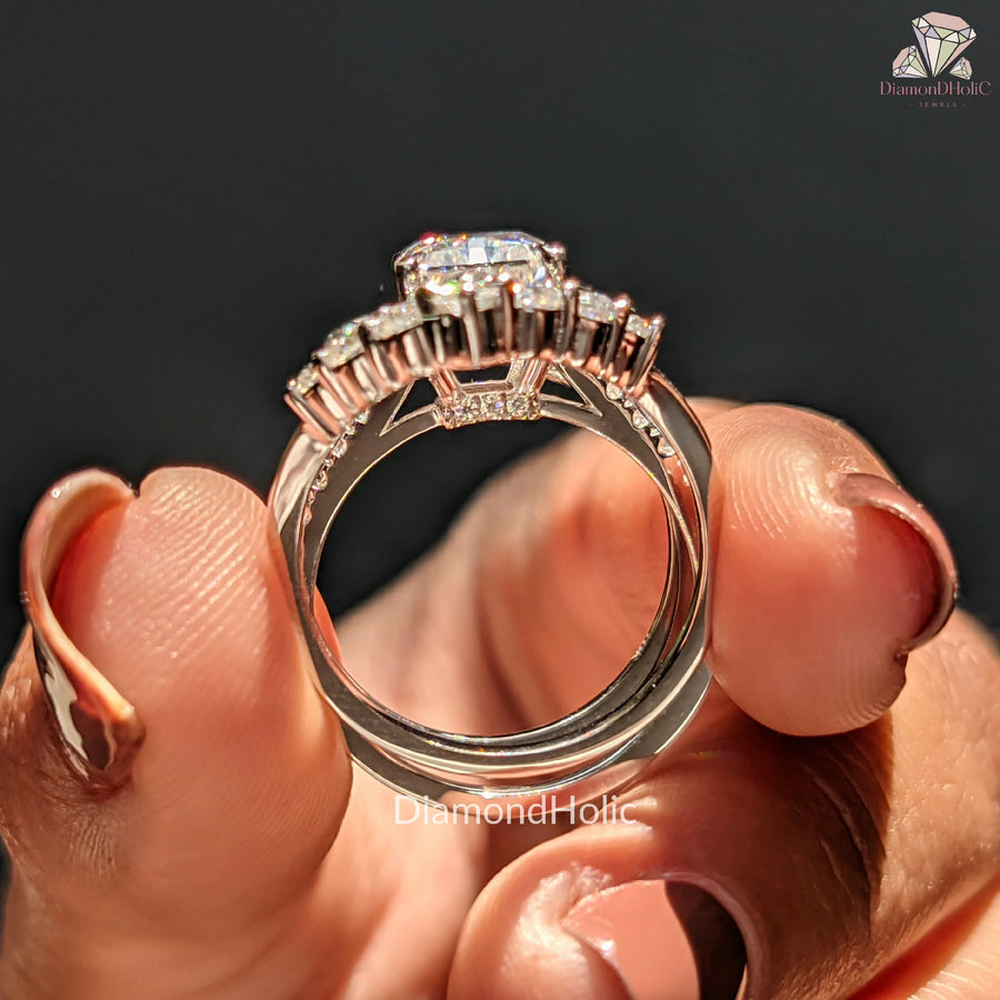 luxury lab diamond ring | bridal crown bands | 3 piece wedding bands
