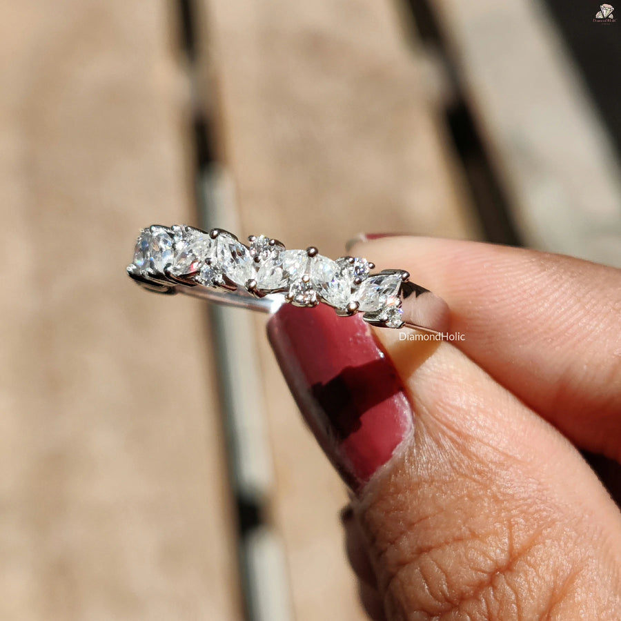Delicate Marquise Band Ring | Half Eternity Ring Style | Moissanite for Her

