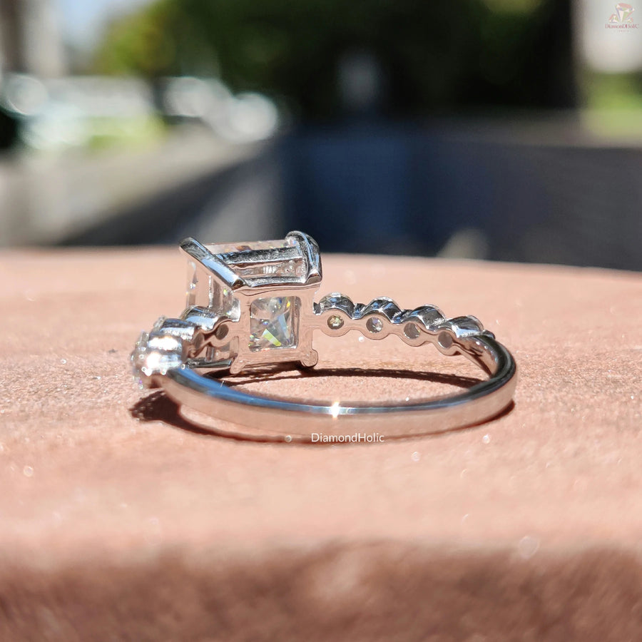 Stylish Moissanite Promise Ring | Pave Detail Princess Cut | Elegant Gift

