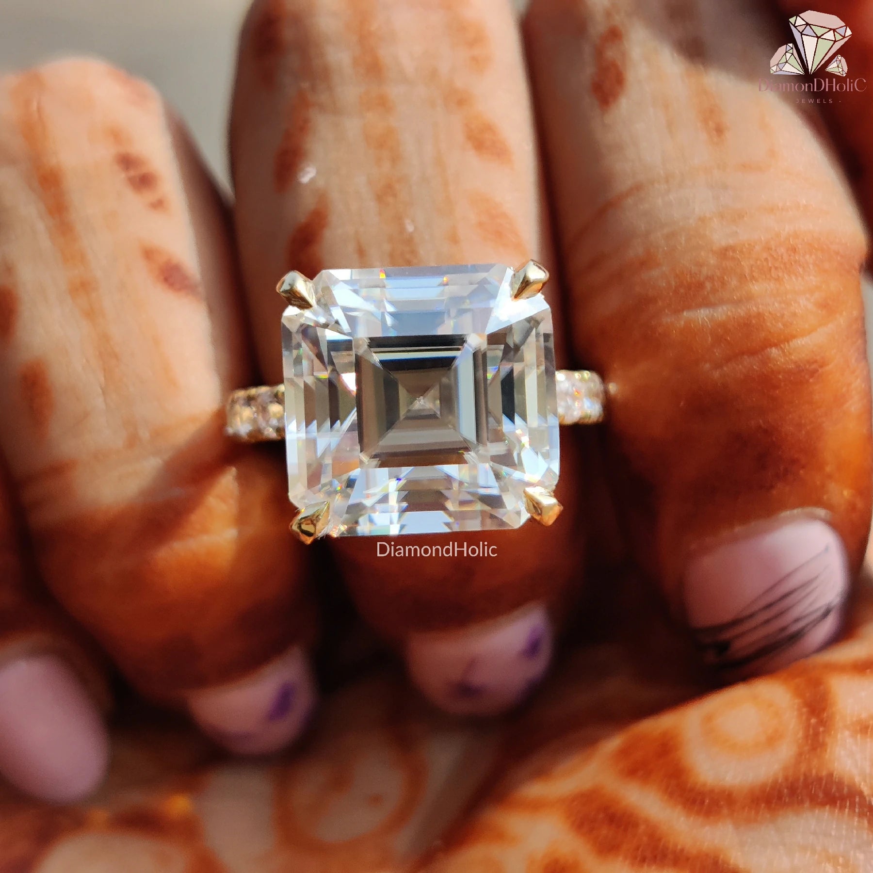 asscher cut moissanite ring | asscher solitaire ring | asscher moissanite engagement

