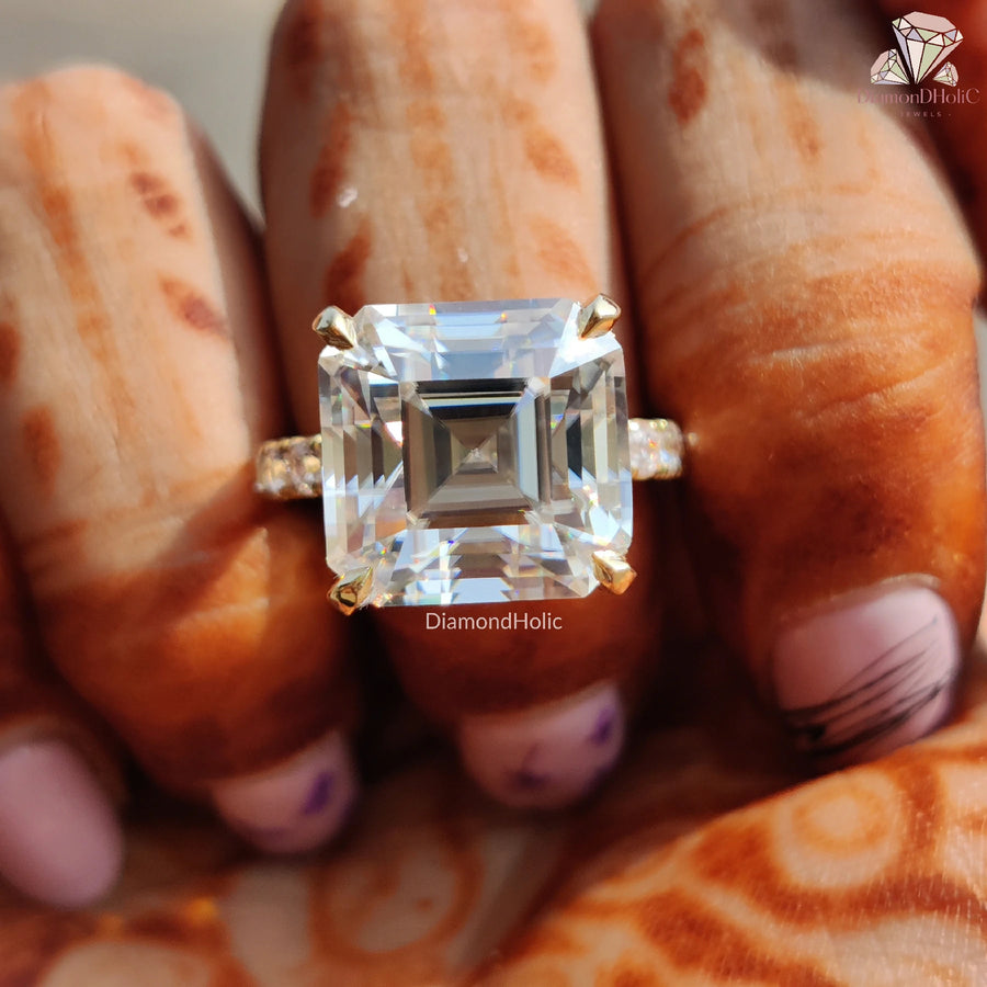 asscher cut moissanite ring | asscher solitaire ring | asscher moissanite engagement
