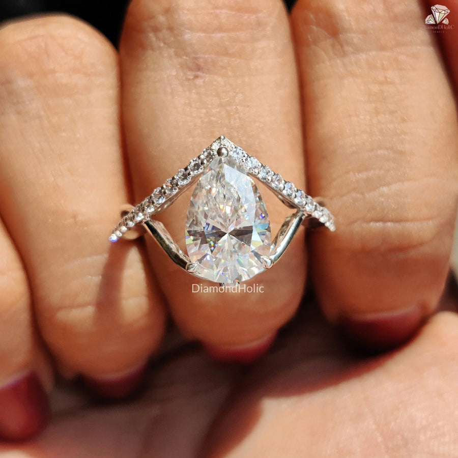 Pear Cut Moissanite Ring | Modern Cross Engagement | Gift For Her

