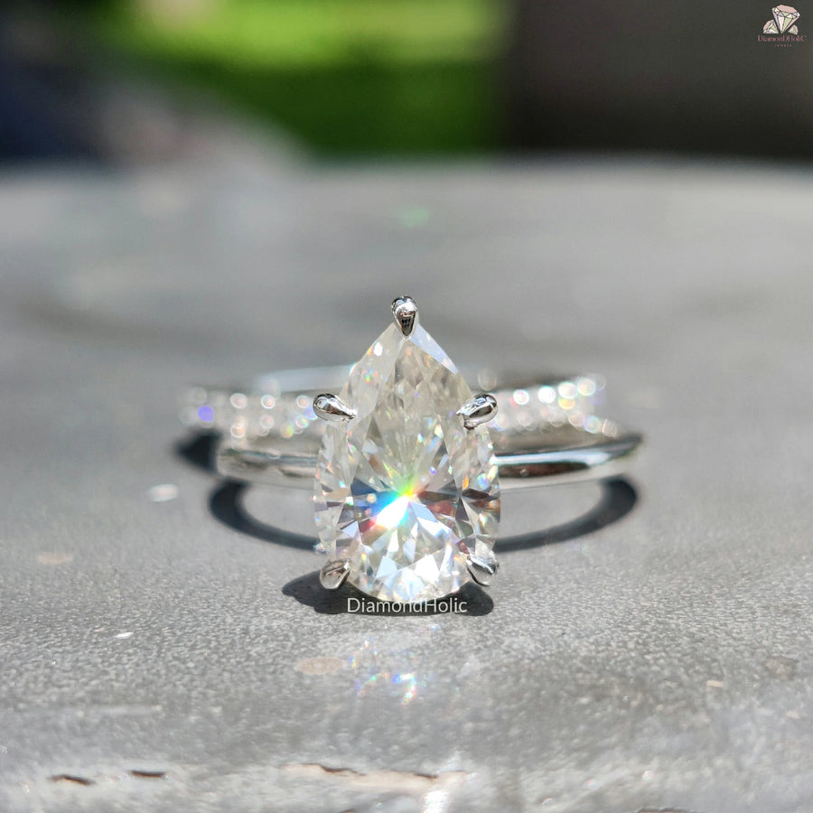 Classic Engagement Set | Pear Cut Forever Ring | Love Eternity Band

