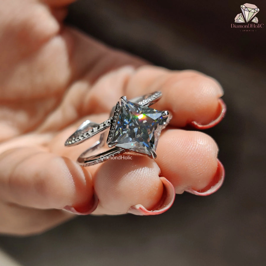 Unique Hidden Halo Moissanite Ring