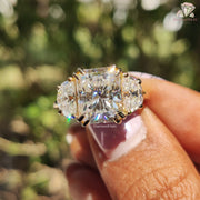 Radiant Cut with Half Moon Side Stone Moissanite Ring – Three-Stone