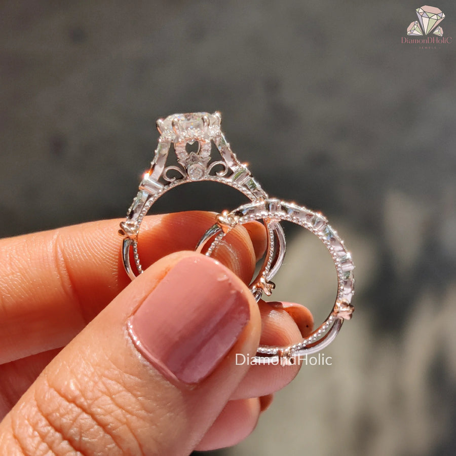Round Cut Moissanite Set | Vintage Moissanite Wedding Ring | Elegant Moissanite Jewelry 