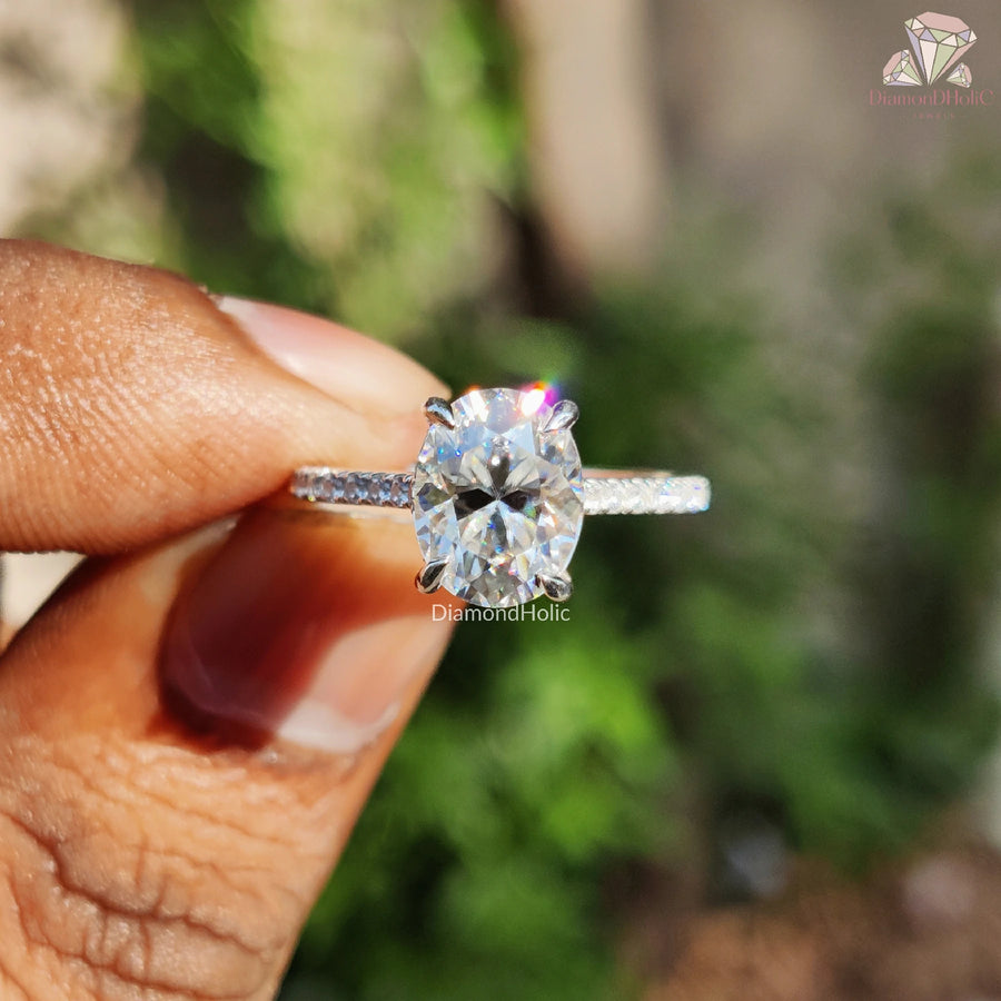 Moissanite Gift For Her | Pave Style Love Ring | Oval Solitaire Ring

