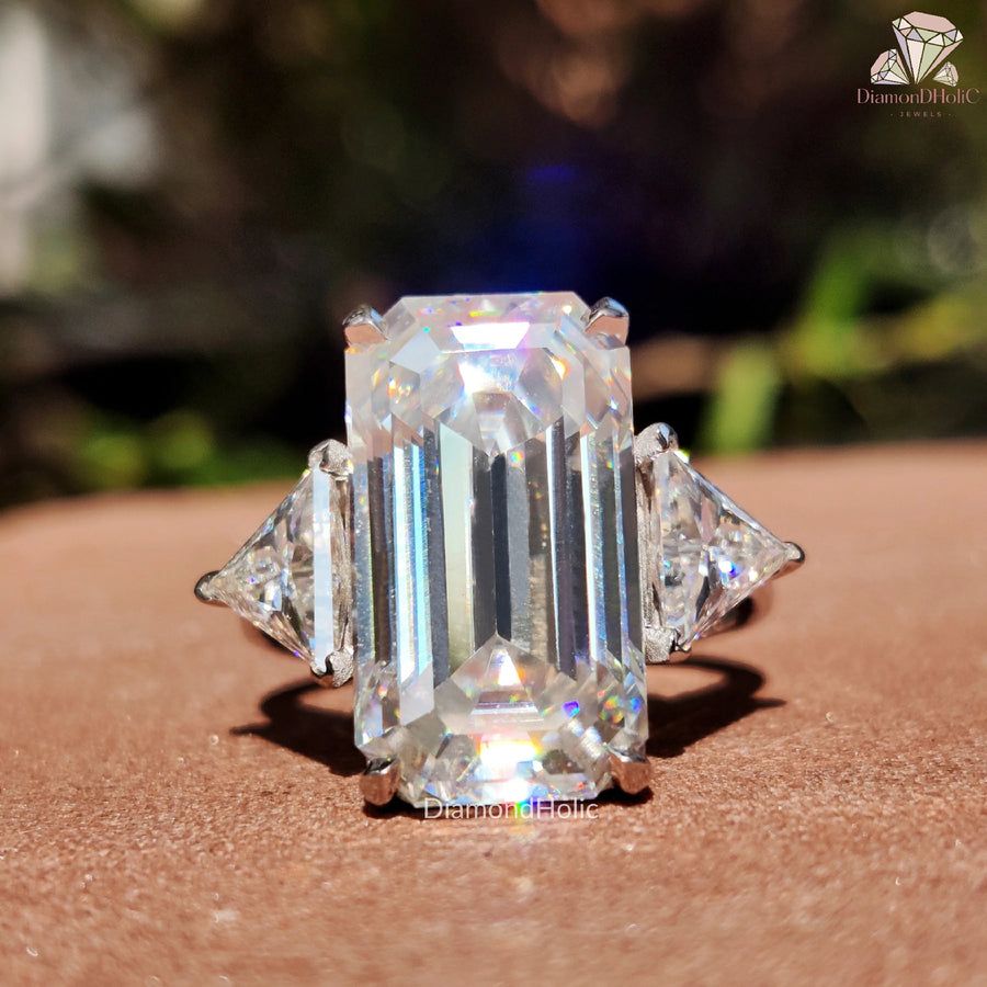 Bold Elegance Defined | Moissanite Three Stone | Emerald Cut Sparkle

