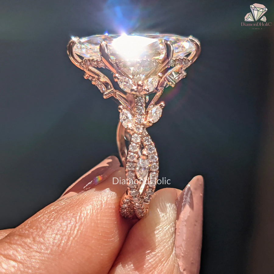 twist diamond ring | handcrafted moissanite ring | nature themed engagement

