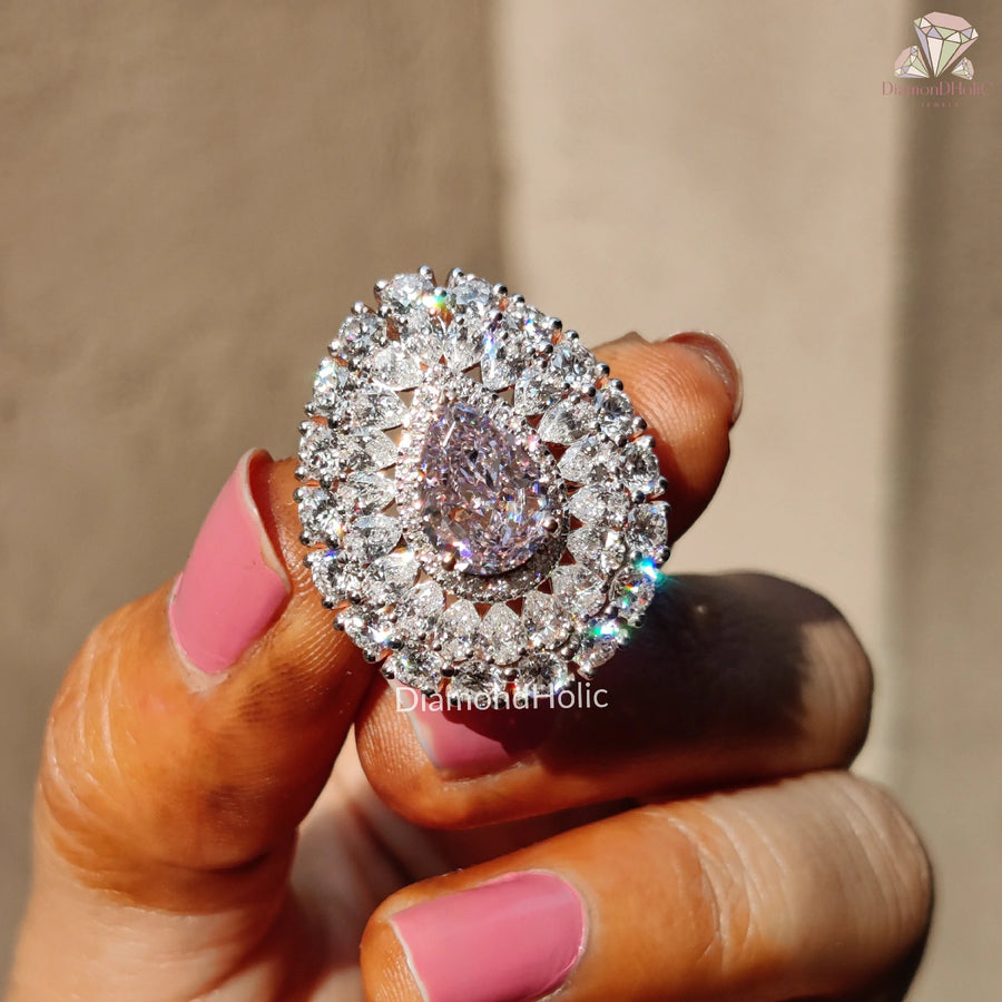 Baby Pink Bridal Ring | Double Halo Glow | CZ Diamond Band

