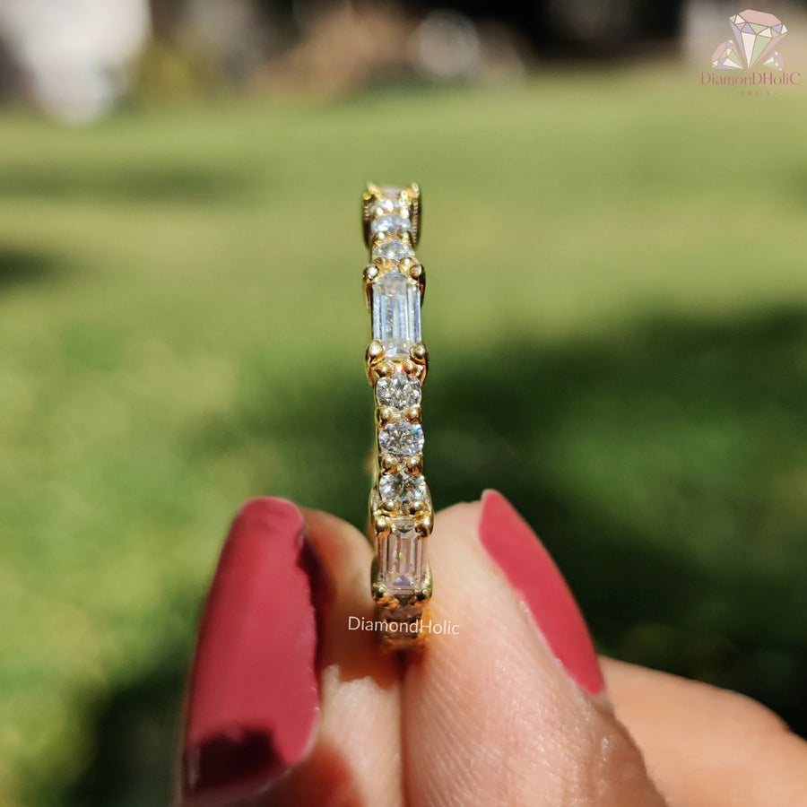 anniversary moissanite band | 925 silver gold plated ring | gift for wife jewelry
