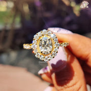 oval moissanite ring | gold flower ring | petal halo ring
