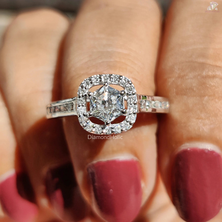 Halo Pave Bridal Ring | Unique Hexagon Style | Diamond Ring For Her

