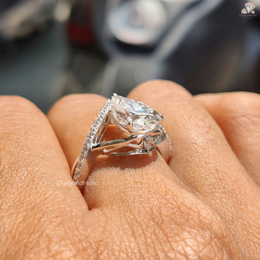 Moissanite Engagement Gift | Pear Cut Promise Ring | Stylish Bridal Ring

