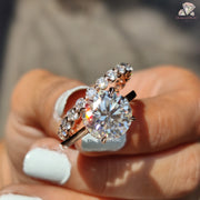 lab grown diamond ring | round stone ring set | moissanite with halo
