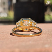 Radiant Cut with Half Moon Side Stone Moissanite Ring – Three-Stone