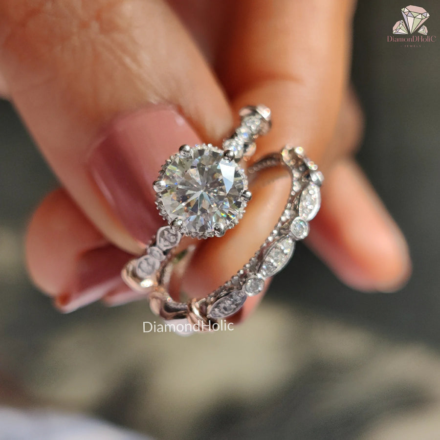  Classic Round Cut Bridal Band | Timeless Diamond Wedding Ring | Elegant Moissanite Promise Set
