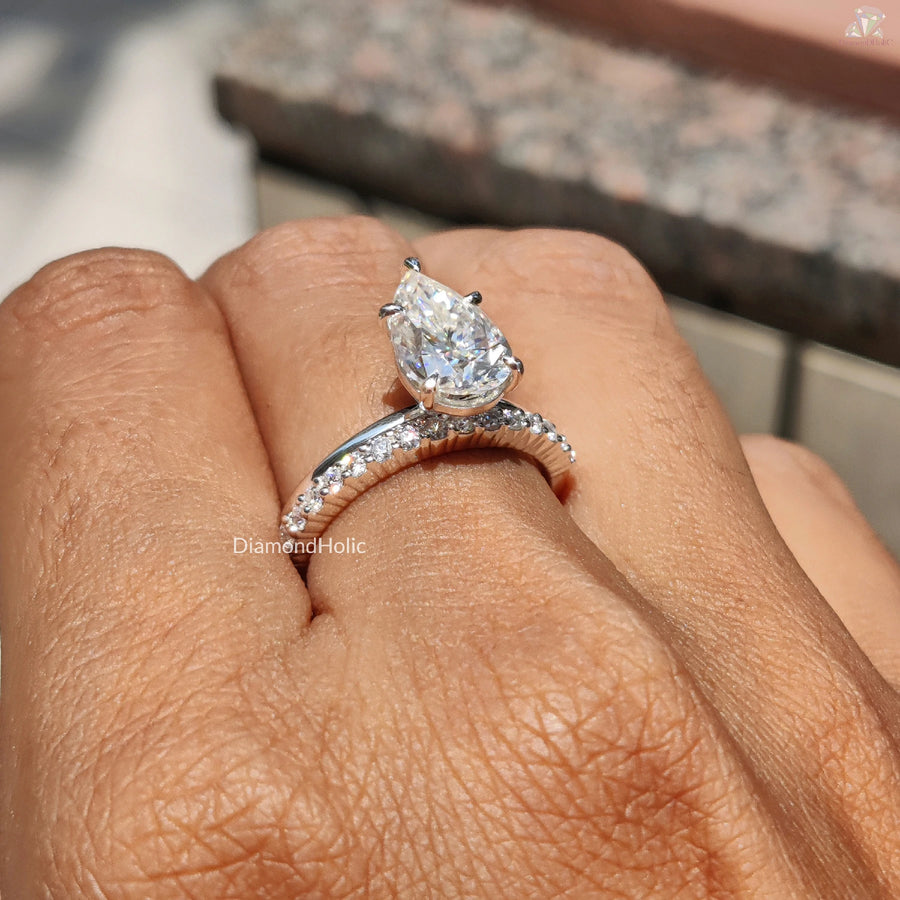Handmade Ring For Her | Bridal Set for Women | Moissanite Pear Set

