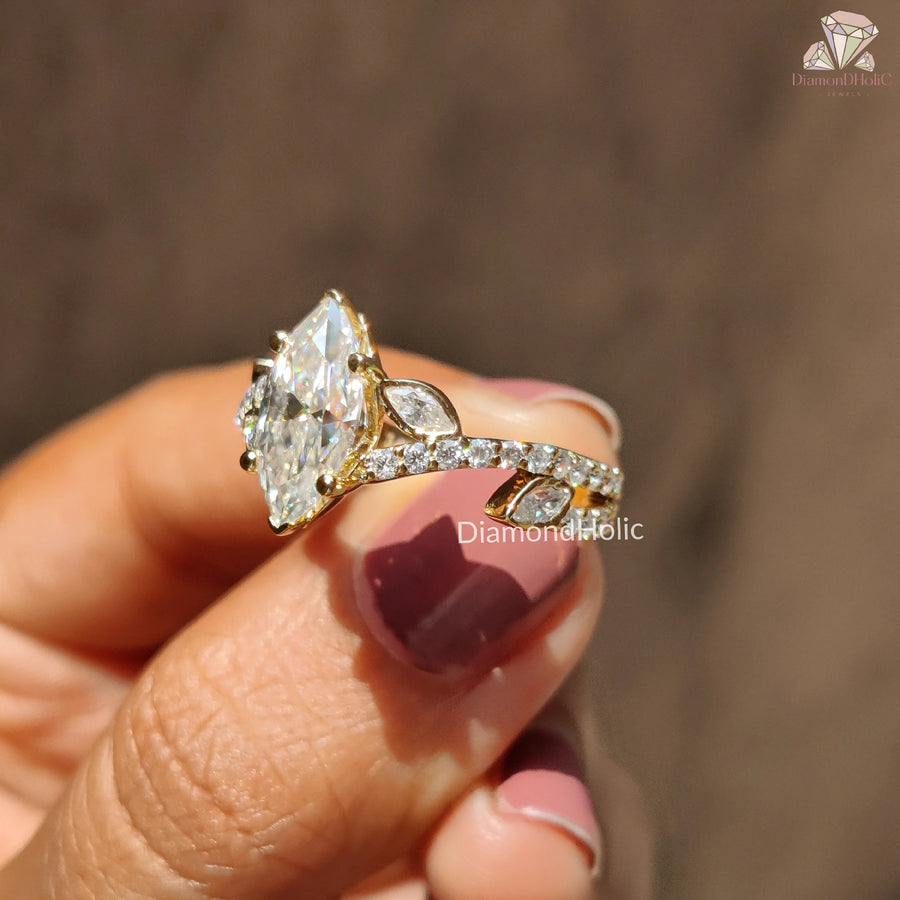 Chic Moissanite Bridal Ring | Classic Marquise Diamond Band | Beautiful Diamond Wedding Ring 