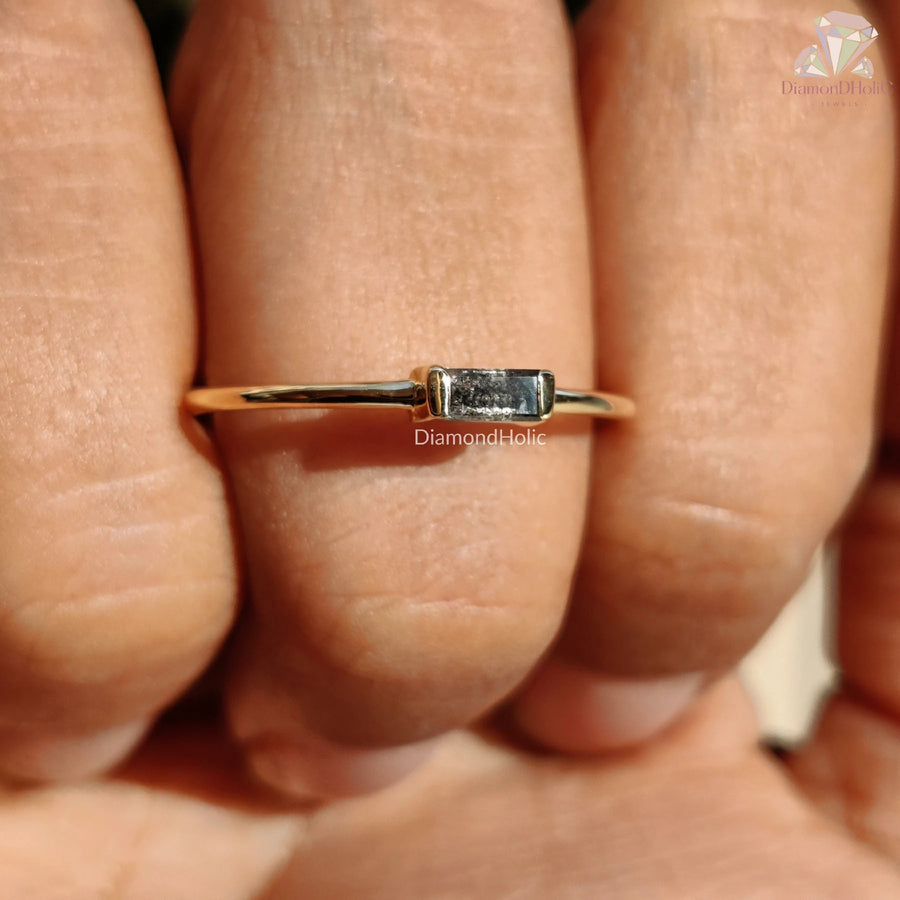 raw black diamond ring | dainty engagement ring | uncut diamond jewelry
