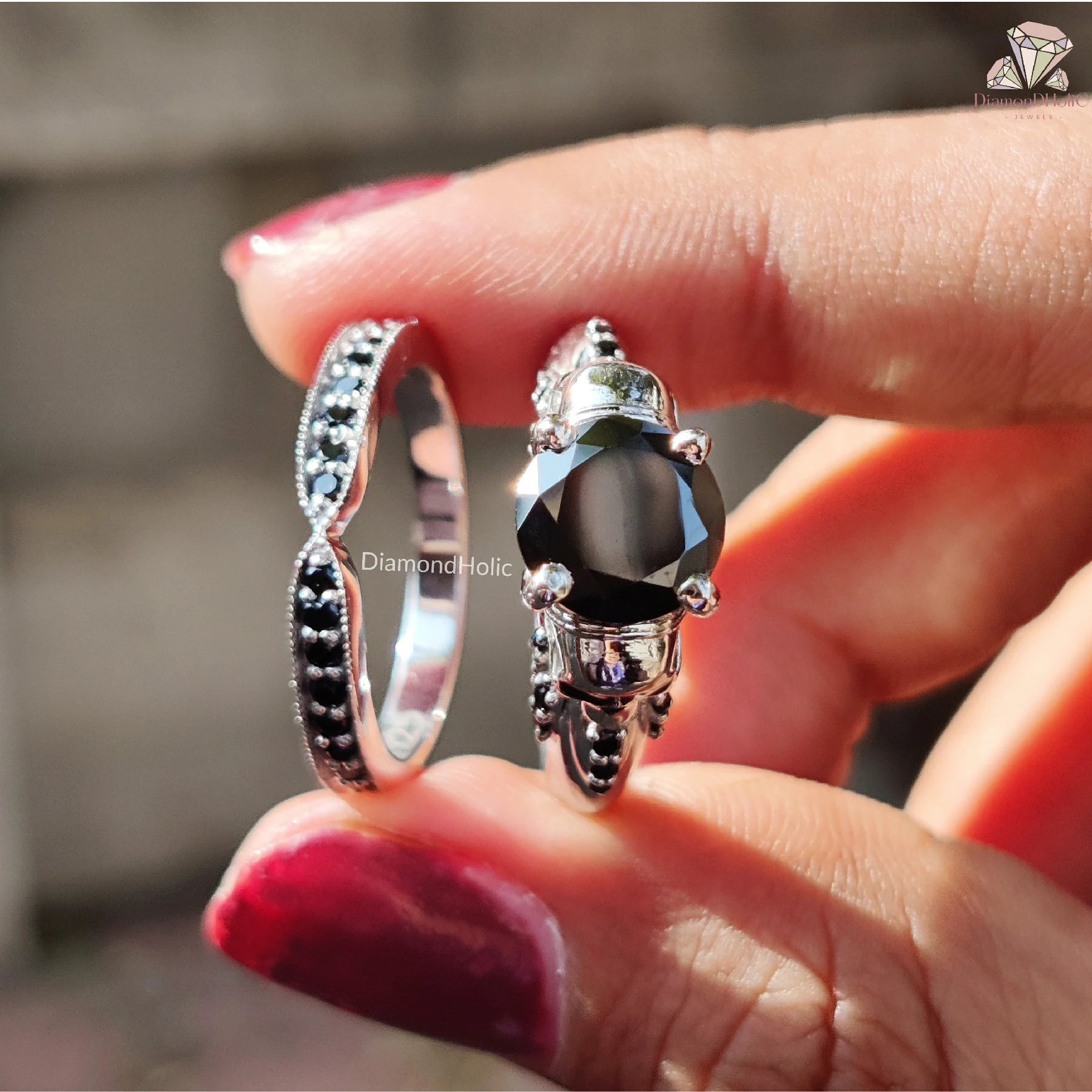 Unique Wedding Band | Black Spark Ring | Round Cut Boldness


