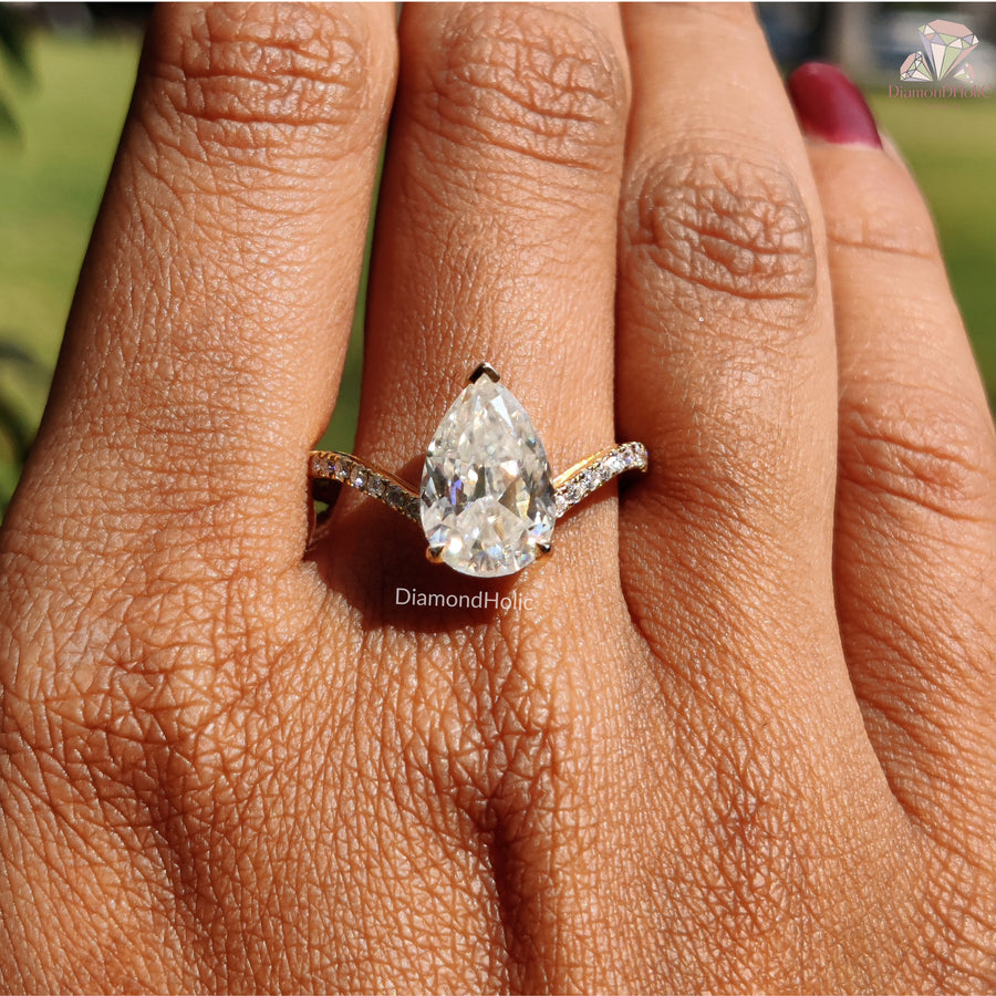 Elegant Pear Moissanite Ring for Women, Dainty Wedding Ring, Promise Ring, Anniversary Gift for Wife