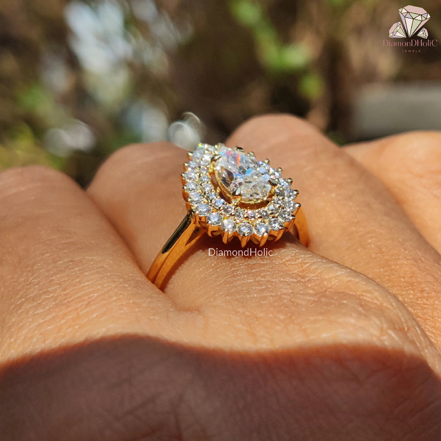 pear cut solitaire | handmade moissanite ring | pear shape gold ring
