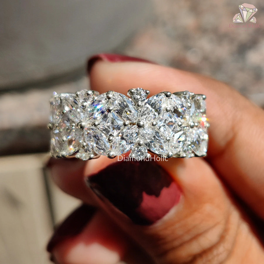 Marquise Cut Moissanite Band | Princess Cut Moissanite Ring | Full Eternity Wedding Band