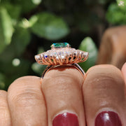 Round Cut Moissanite Gift | Vintage Love Band | Green Sparkling Ring

