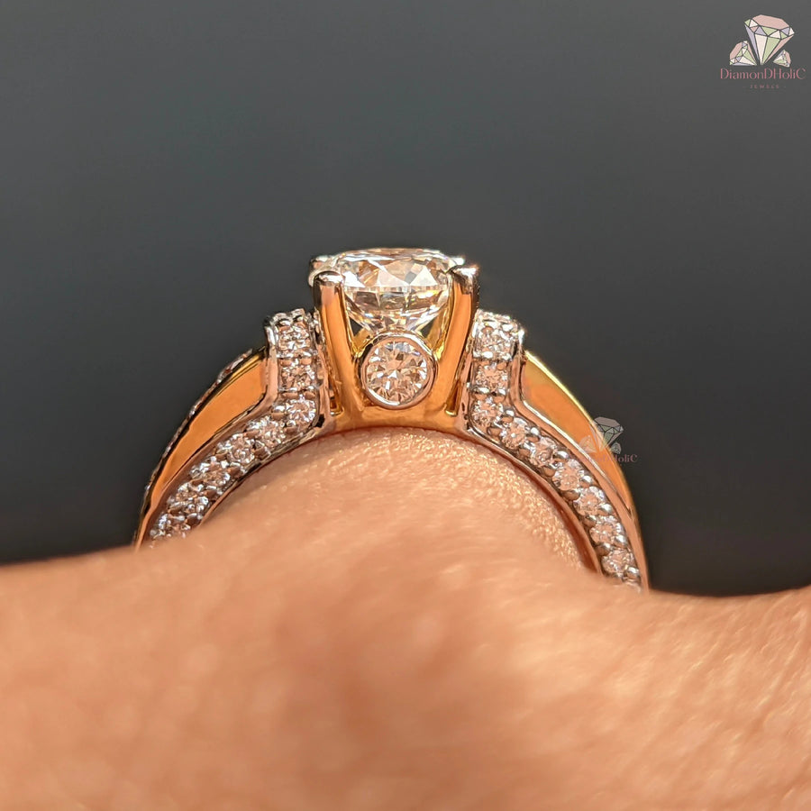 Round Cut Lab Grown Diamond Channel Setting Pave Engagement Ring