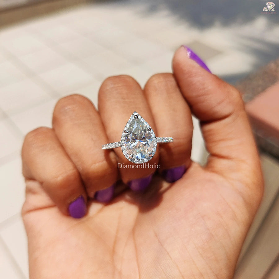 Moissanite Engagement Ring | Pave Pear Sparkle | Romantic Gift Idea

