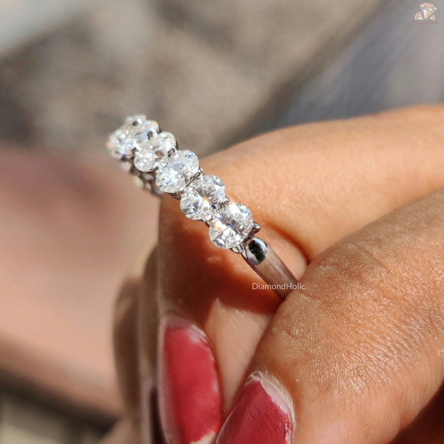 Moissanite Oval Band | Half Eternity Ring | Elegant Wedding Design

