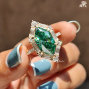 hexagon cut moissanite | green engagement ring | unique moissanite ring
