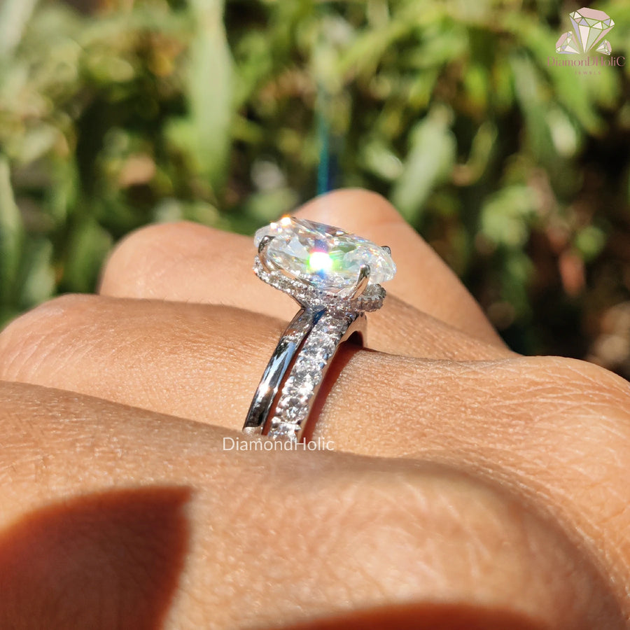 Hidden Halo Engagement | Eternity Band Ring | Oval Moissanite Set

