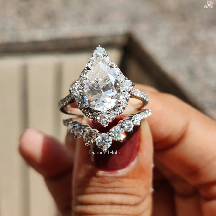 Moissanite Engagement Set | Pear Cut Bridal Ring | Gift For Her

