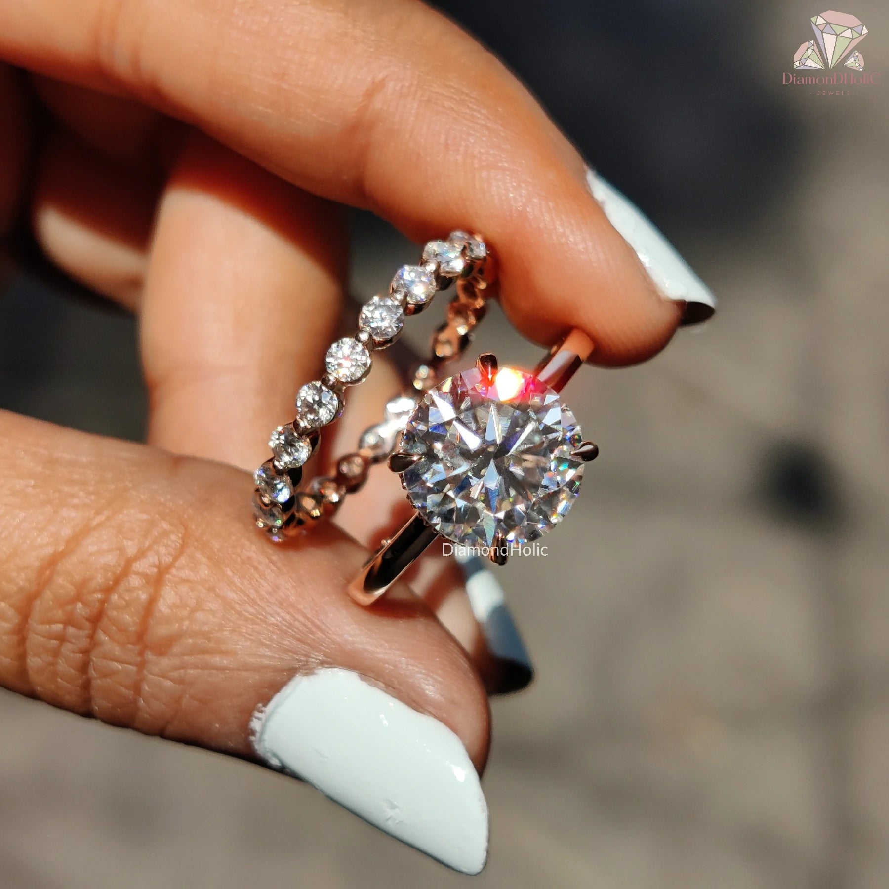 solitaire moissanite ring | moissanite wedding band | eternity ring set
