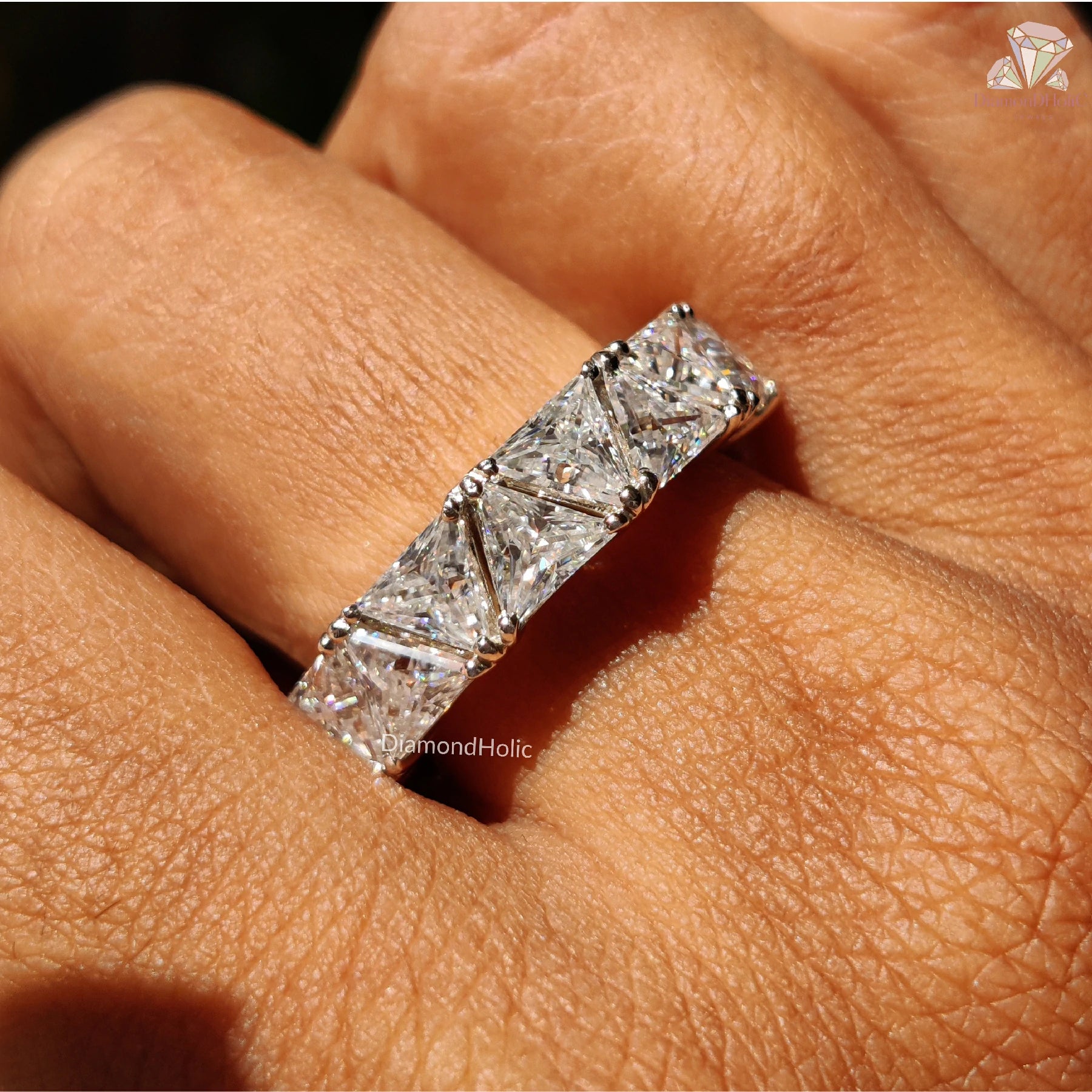 luxury eternity wedding band | moissanite bridal jewelry | trillion diamond simulant ring
