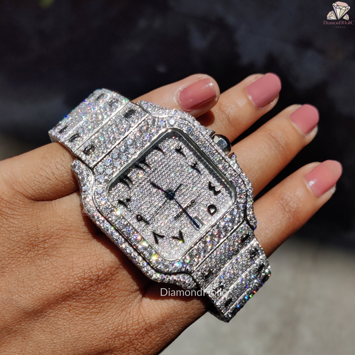 Moissanite Men s Watch with Arabic Numerals Luxury Redefined DiamondHolic Jewels