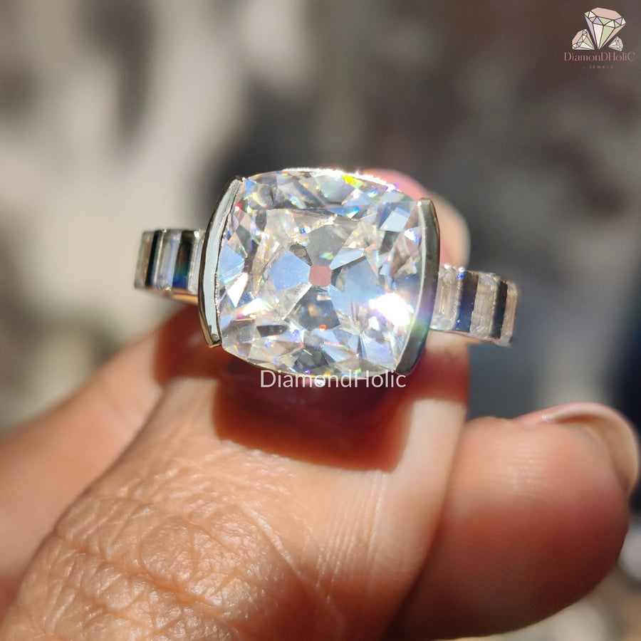 moissanite old euro cut | moissanite retro design | handmade ring gold
